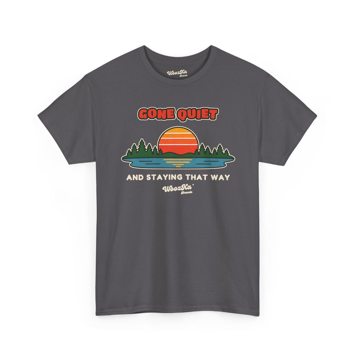 WoozKa Brands Retro Sunset Lake T-Shirt, Nature Outdoors Pine Front Print