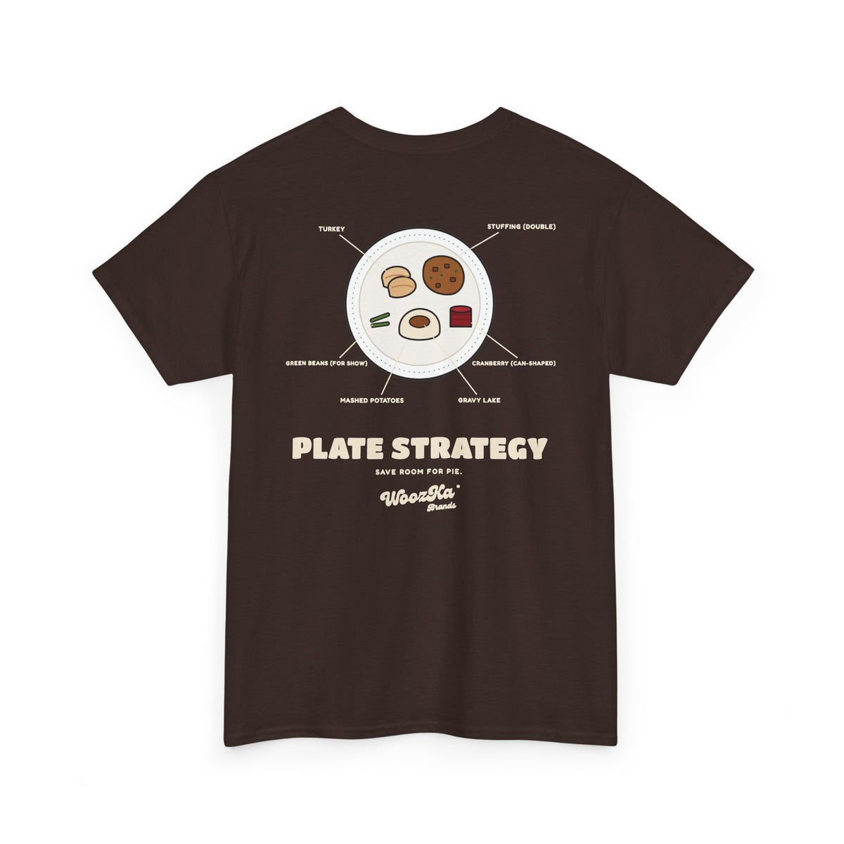 WoozKa Brands Funny Thanksgiving T-Shirt, Turkey Dinner Plate Back Print