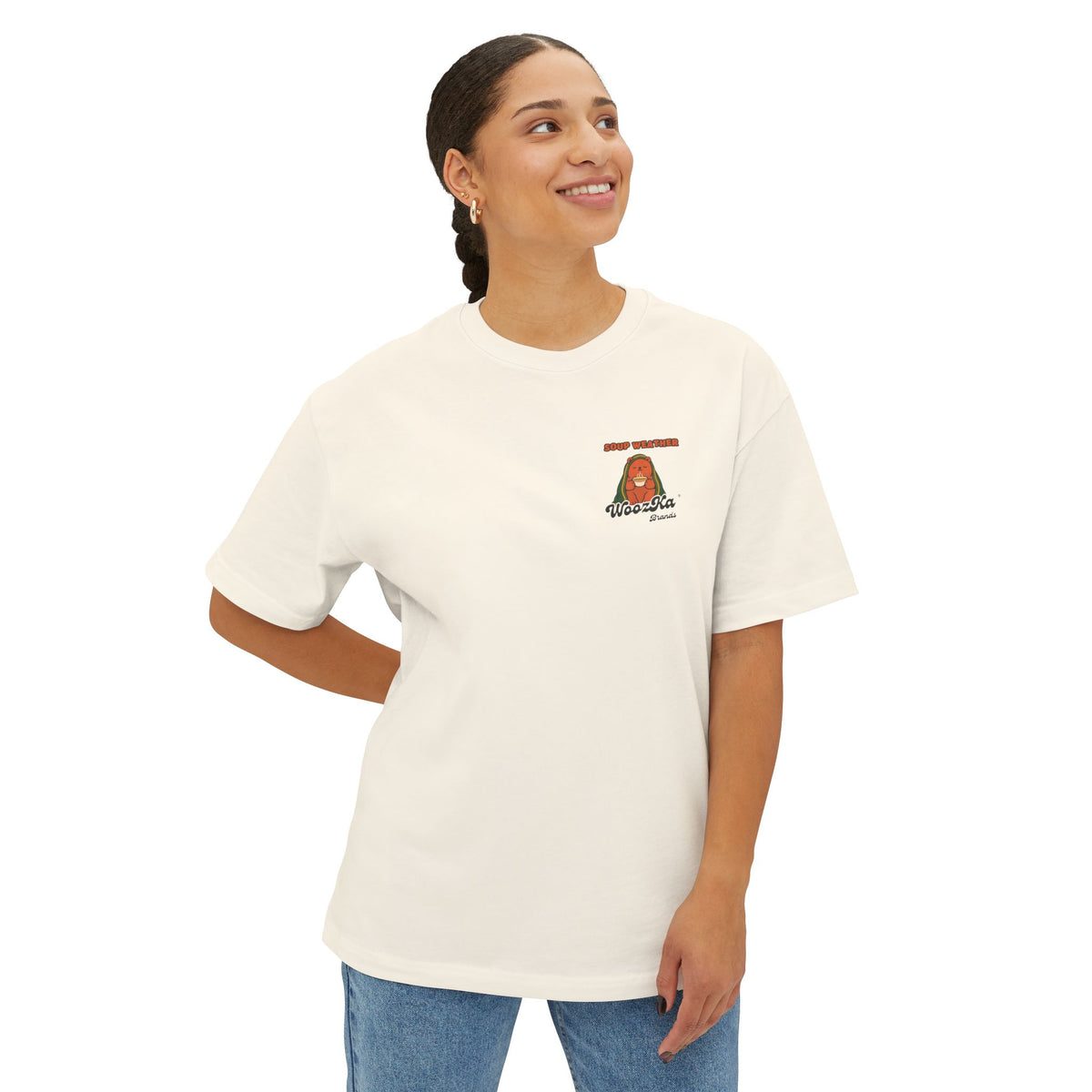 WoozKa Brands Soup Weather Bear Oversized Boxy T-Shirt, Two-Sided Graphic