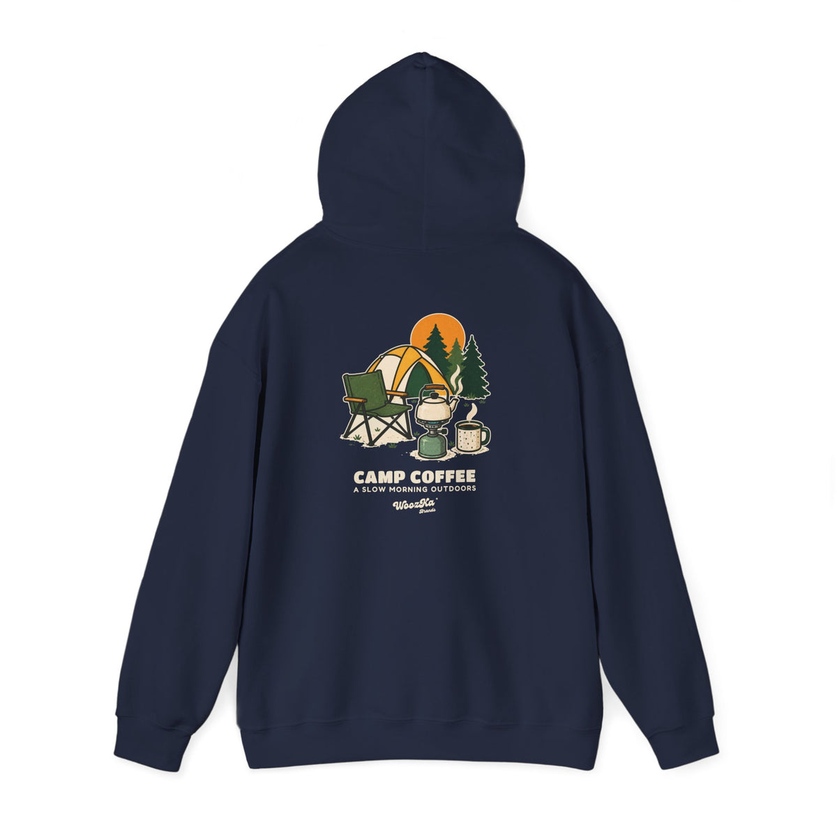 WoozKa Brands Camp Coffee Camping Hoodie, Front and Back Graphic