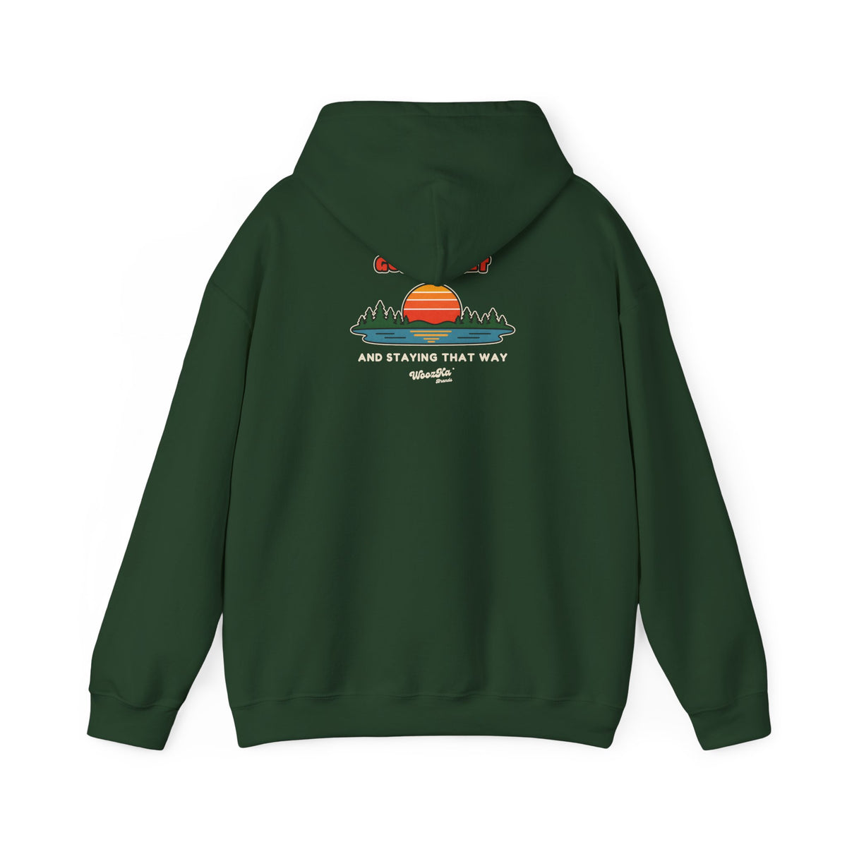 WoozKa Brands Retro Sunset Lake Hoodie, Nature Outdoors Pine Back Print