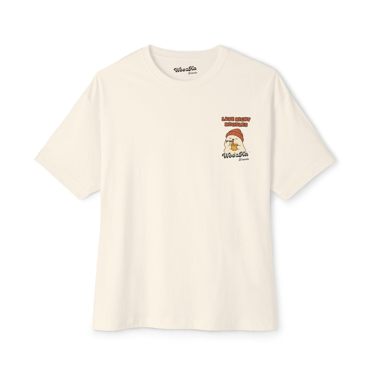 WoozKa Brands Cute Ghost Halloween Oversized Tee, Ramen Noodles Back Print