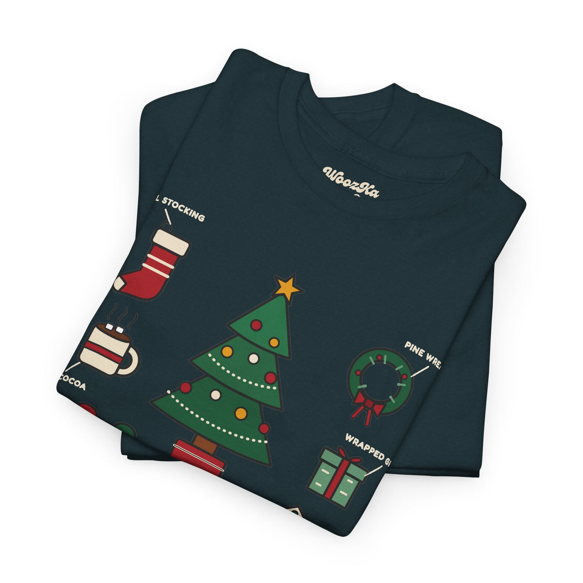 WoozKa Brands Cute Christmas Tree T-Shirt, Holiday List Front Print