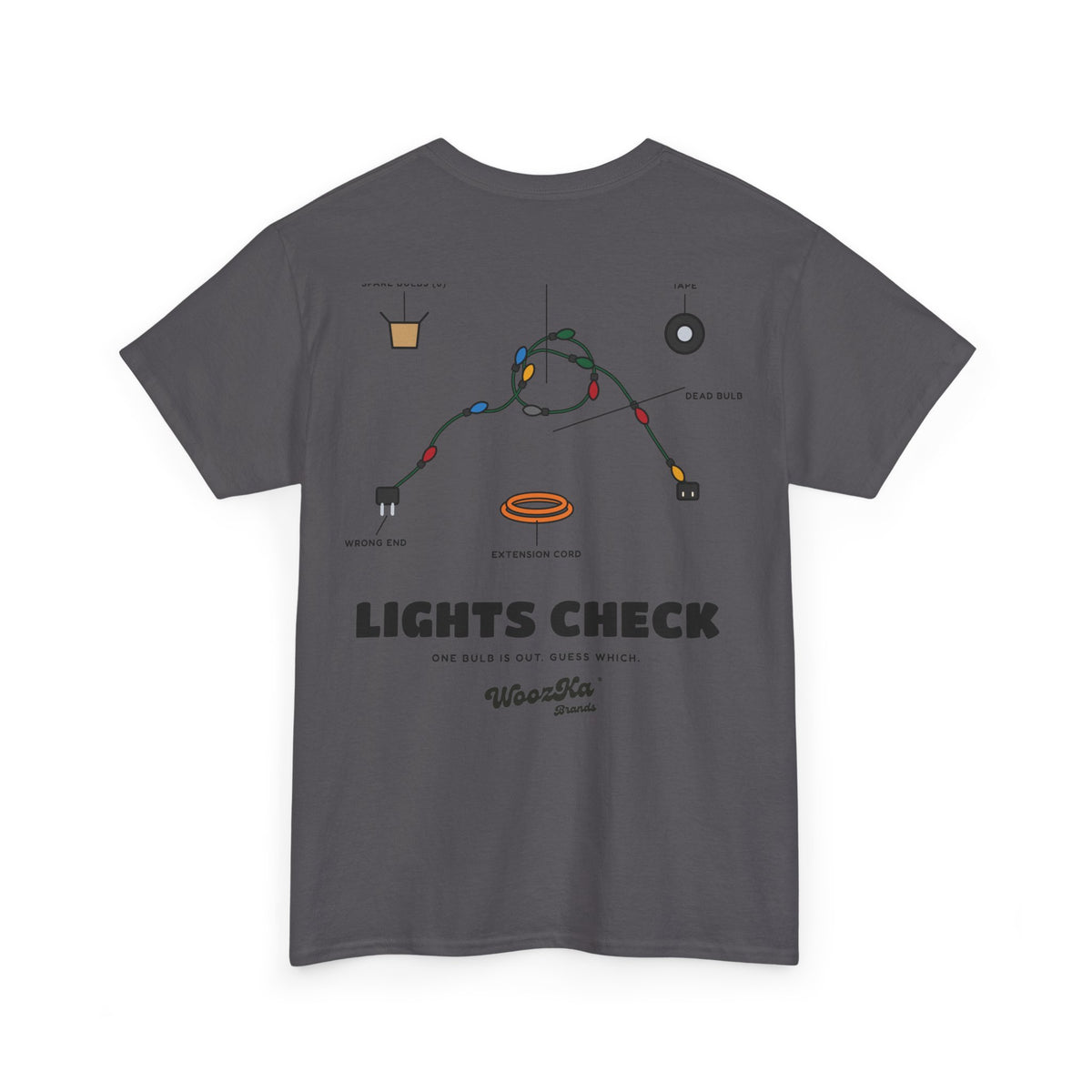 WoozKa Brands Christmas Lights T-Shirt, Funny Holiday Decorating Back Print