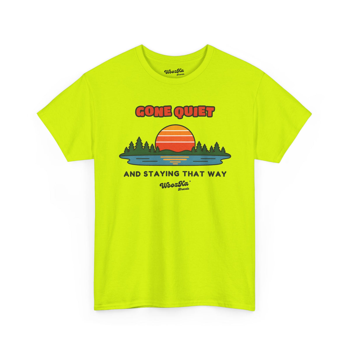WoozKa Brands Retro Sunset Lake T-Shirt, Nature Outdoors Pine Front Print