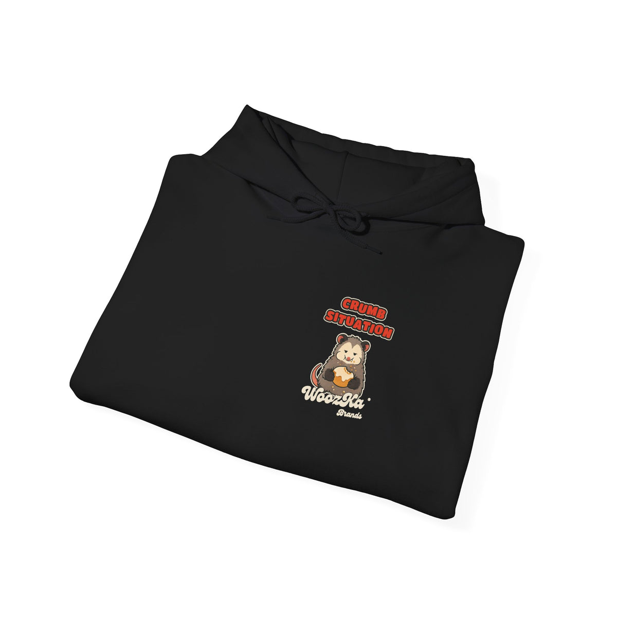 WoozKa Brands Crumb Situation Opossum Hoodie, Front and Back Graphic