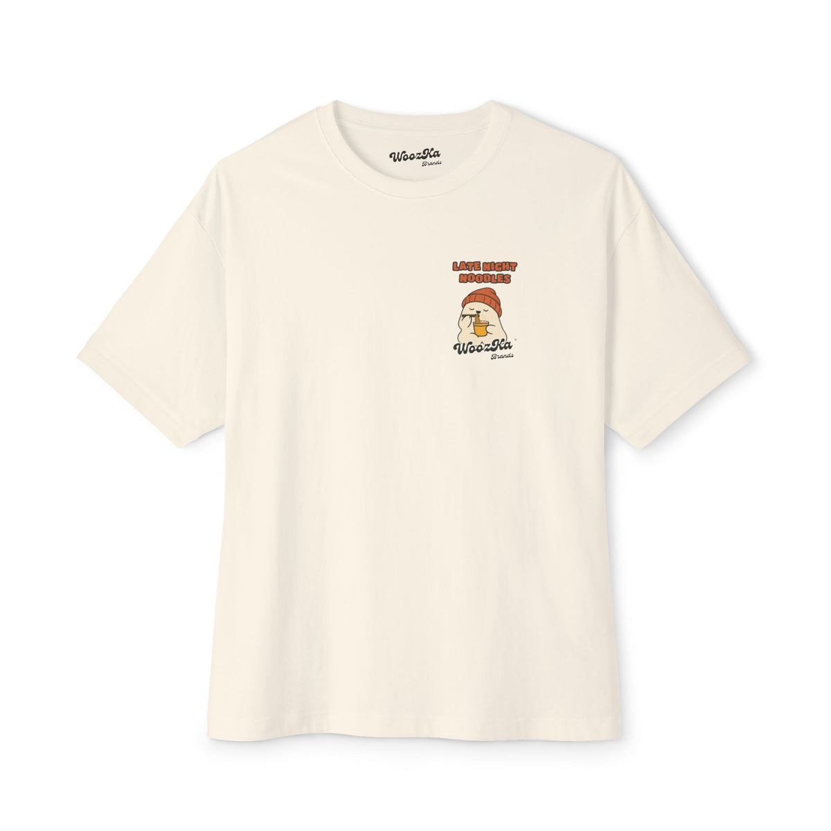 WoozKa Brands Late Night Noodles Ghost Oversized Boxy T-Shirt, Two-Sided