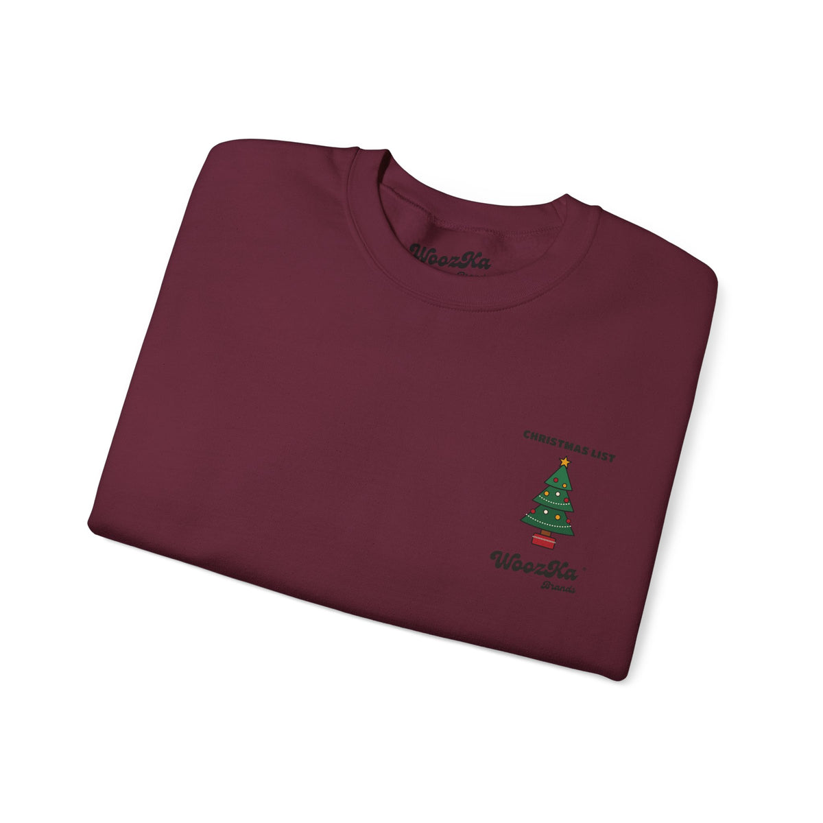 WoozKa Brands Cute Christmas Tree Sweatshirt, Holiday List Back Print