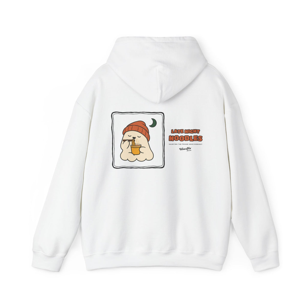 WoozKa Brands Late Night Noodles Ghost Hoodie, Wide Back Graphic