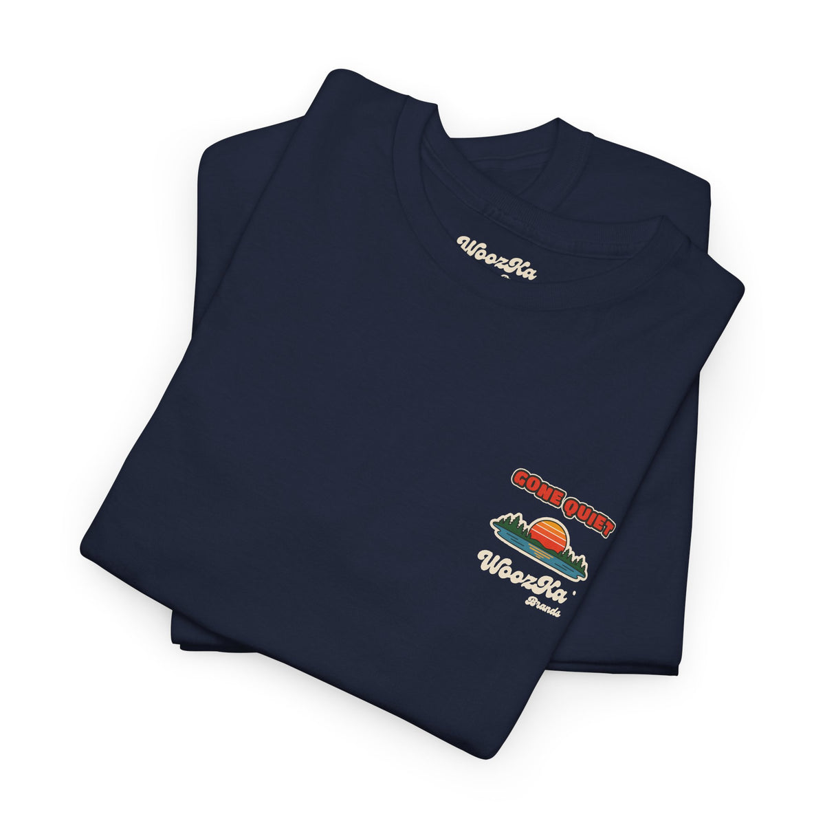 WoozKa Brands Retro Sunset Lake T-Shirt, Nature Outdoors Pine Back Print
