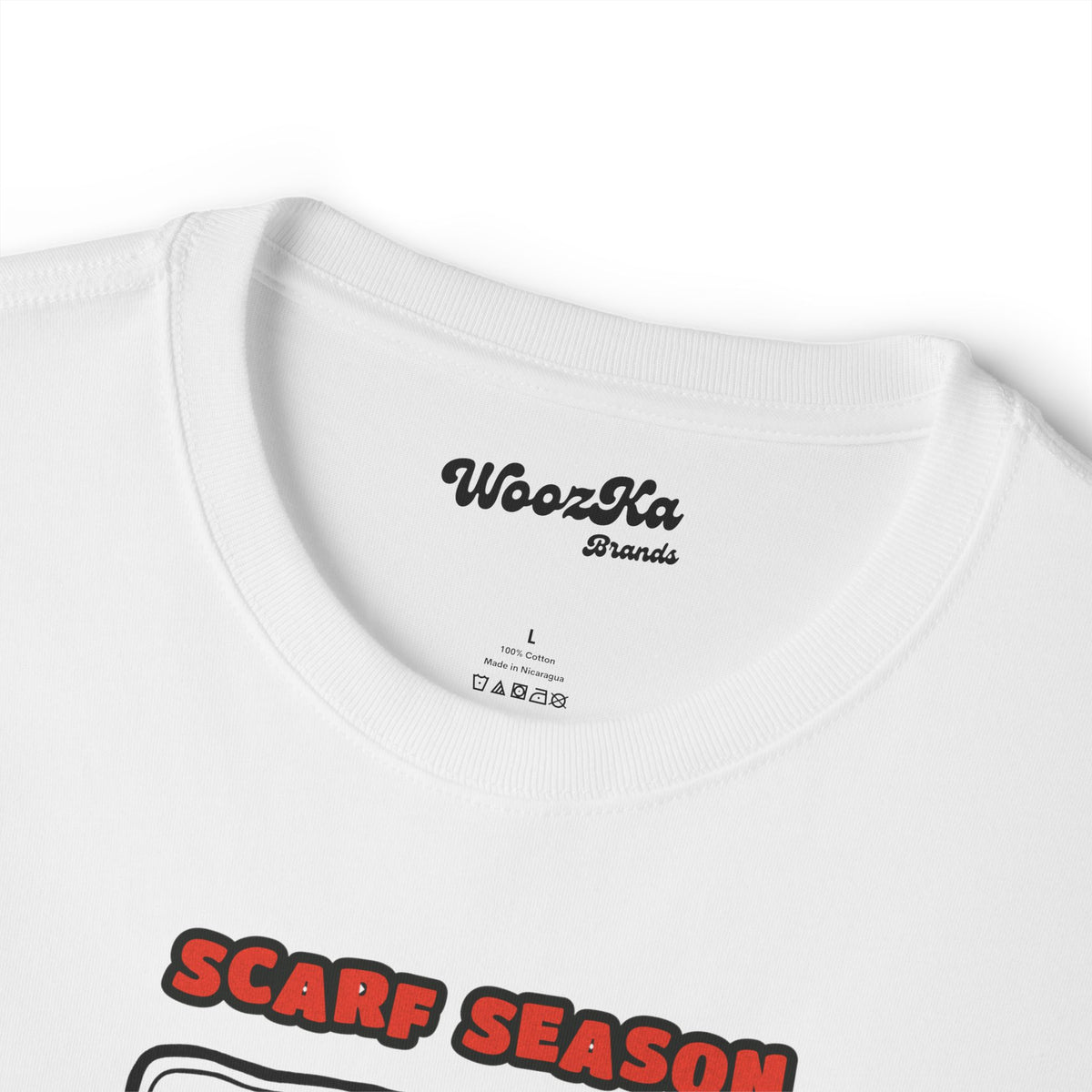 WoozKa Brands Scarf Season Penguin Oversized Boxy T-Shirt, Front Graphic