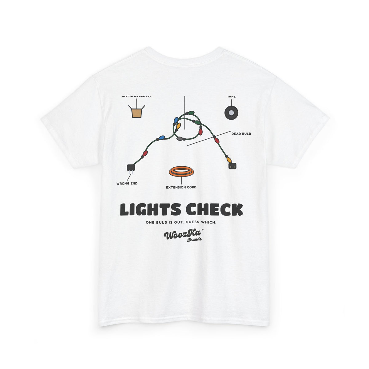 WoozKa Brands Christmas Lights T-Shirt, Funny Holiday Decorating Back Print