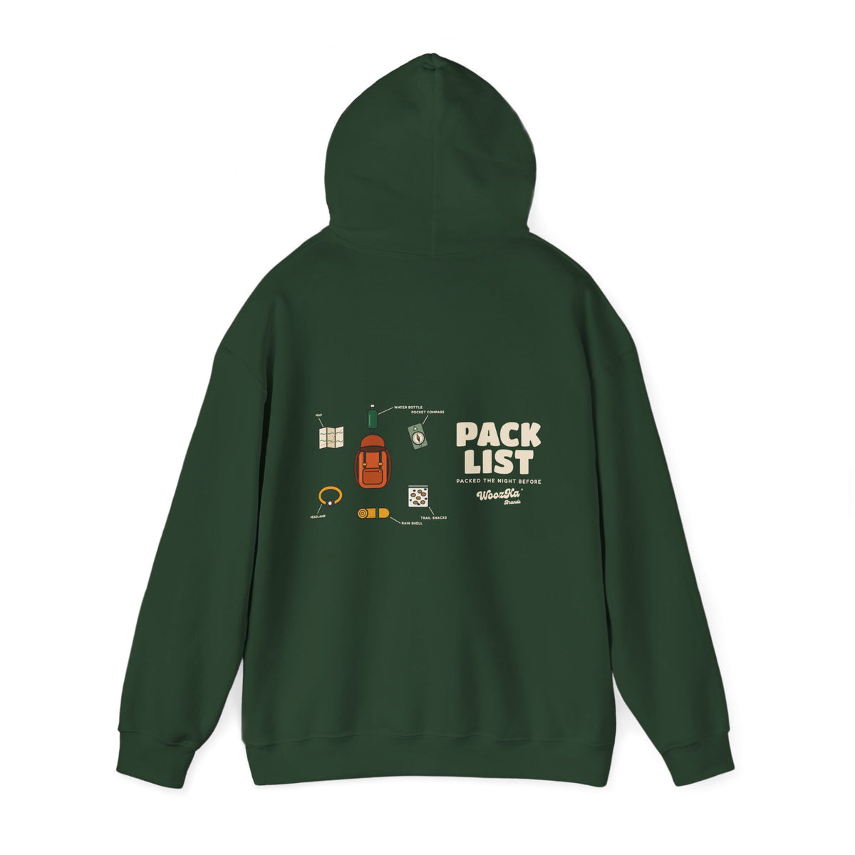 WoozKa Brands Hiking Hoodie, Backpacking Gear List Wide Back Print
