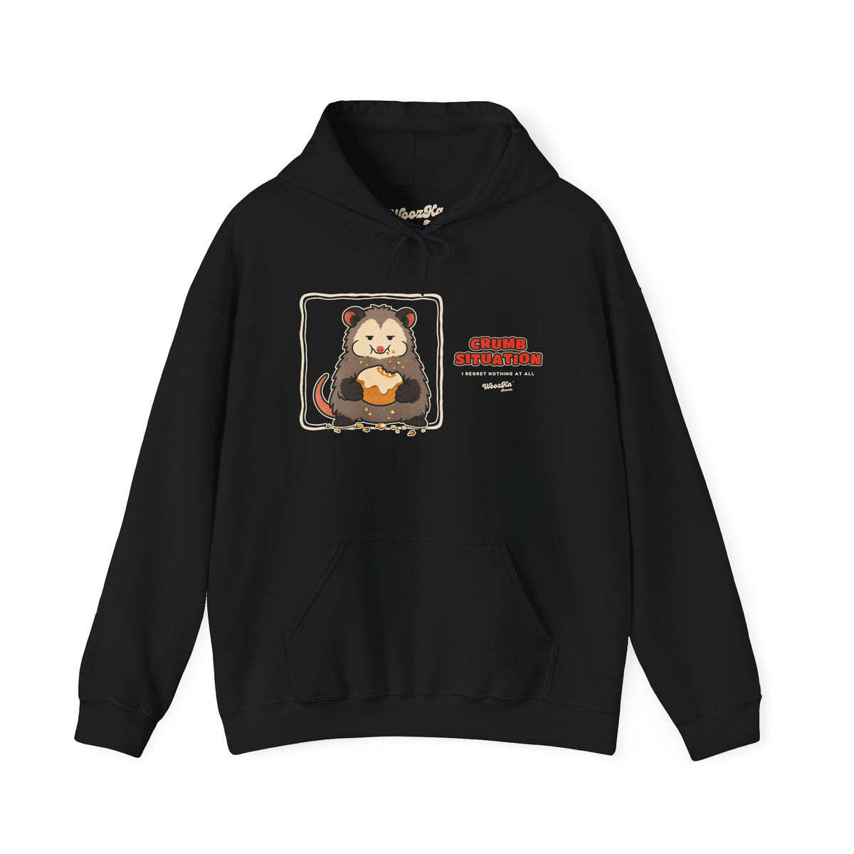 WoozKa Brands Crumb Situation Opossum Hoodie, Wide Front Graphic