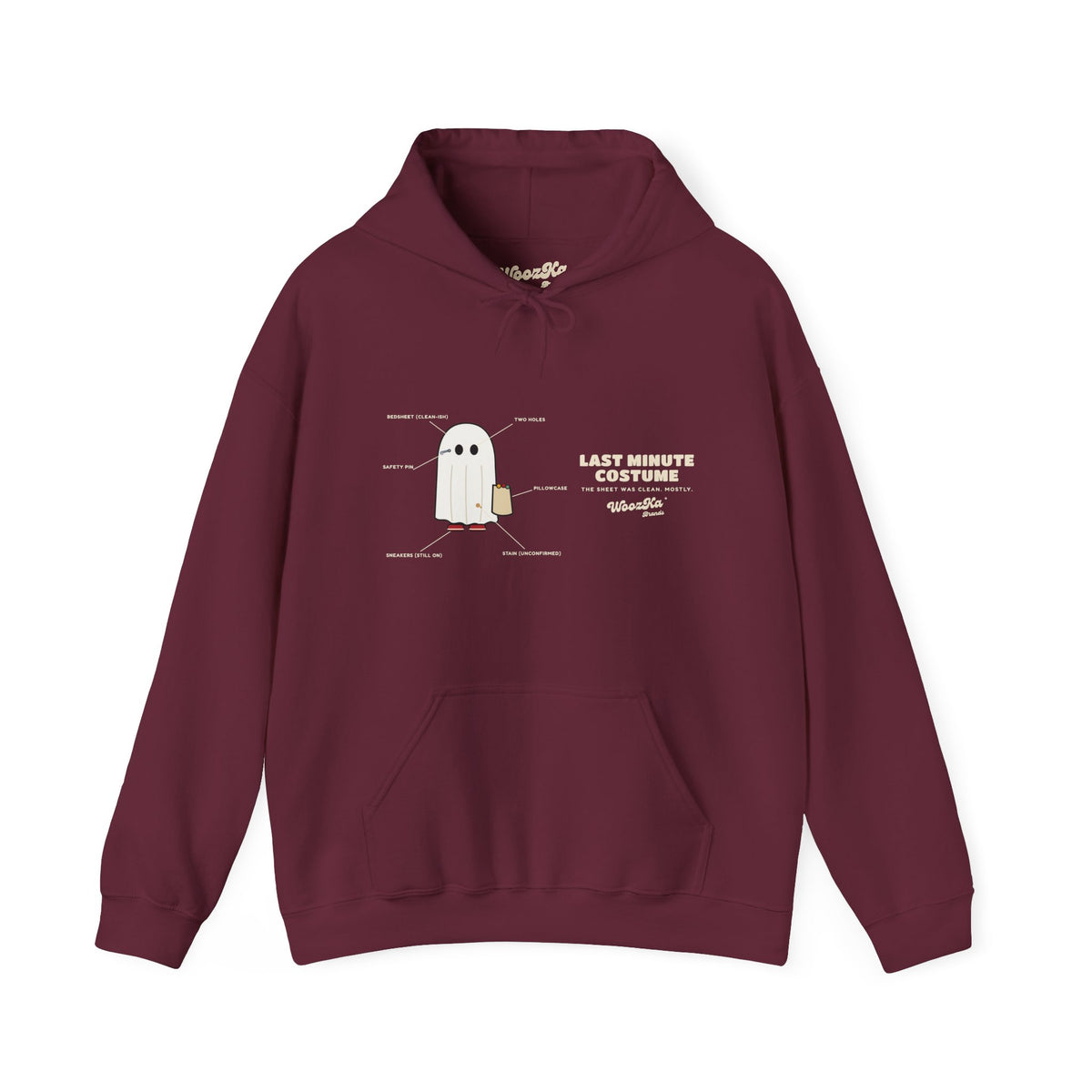 WoozKa Brands Lazy Halloween Costume Hoodie, Funny Ghost Wide Front Print