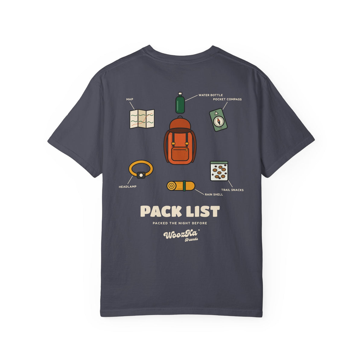 WoozKa Brands Hiking Heavyweight Tee, Backpacking Gear List Back Print