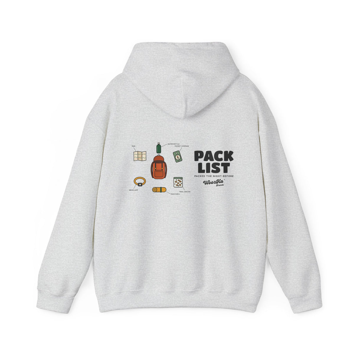 WoozKa Brands Hiking Hoodie, Backpacking Gear List Wide Back Print