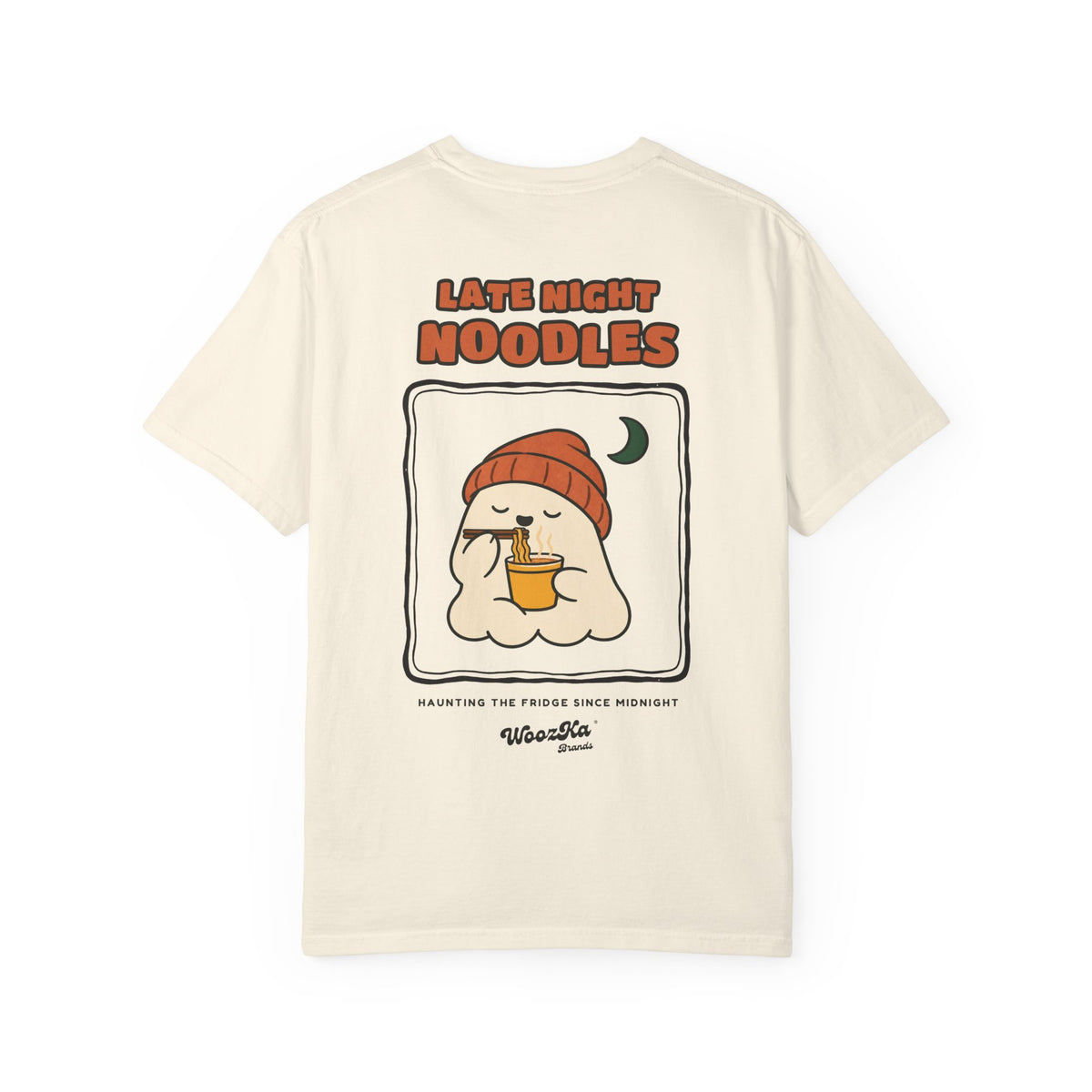 WoozKa Brands Late Night Noodles Ghost Garment-Dyed T-Shirt, Two-Sided