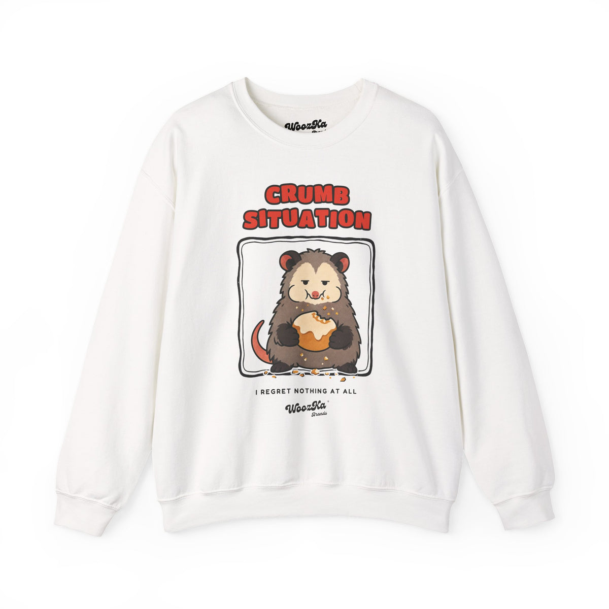 WoozKa Brands Crumb Situation Opossum Crewneck Sweatshirt, Front Graphic