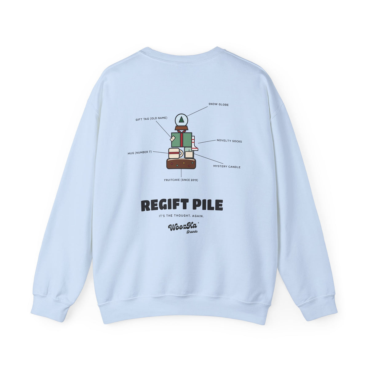 WoozKa Brands Funny Christmas Sweatshirt, Regift Office Party Back Print