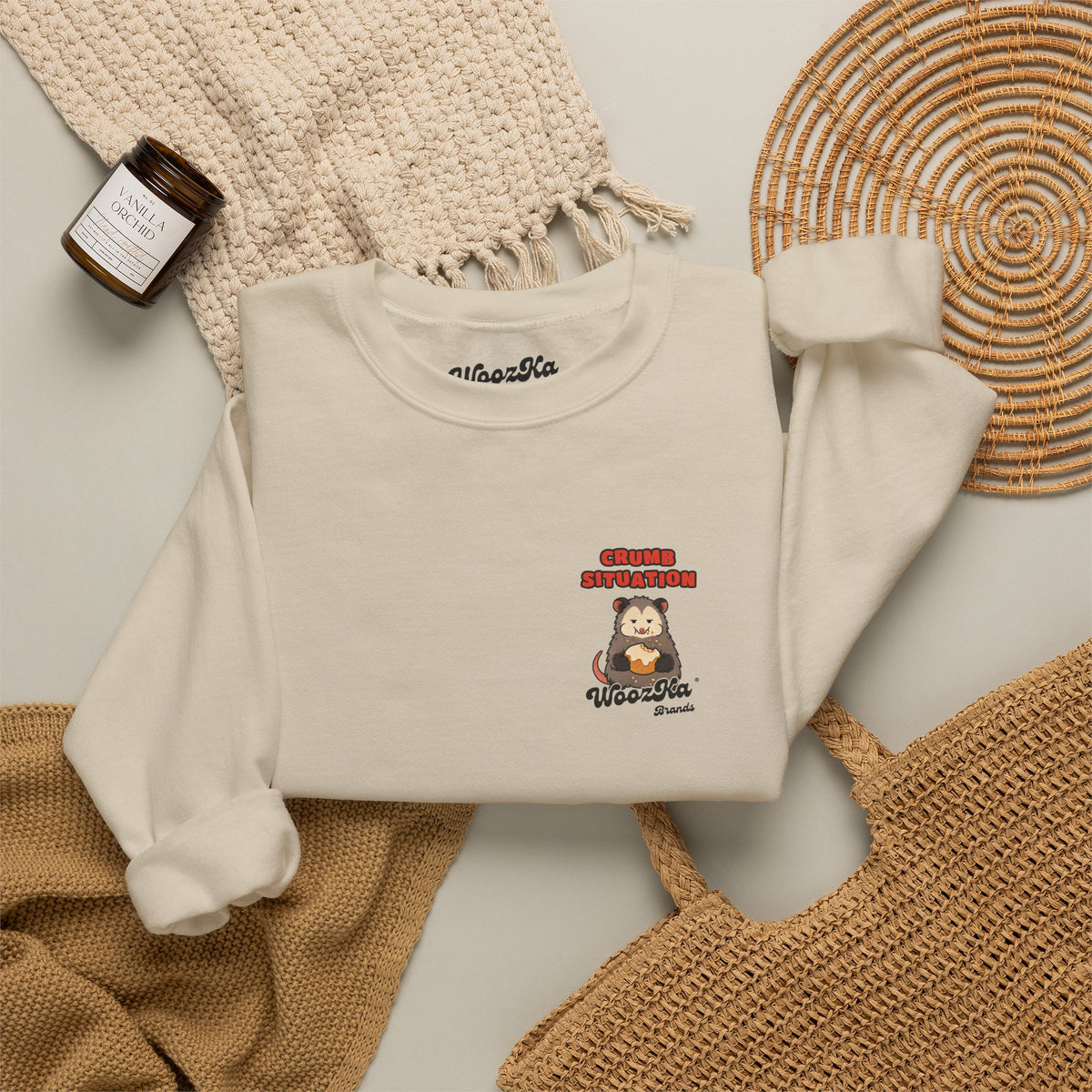WoozKa Brands Crumb Situation Opossum Crewneck Sweatshirt, Two-Sided