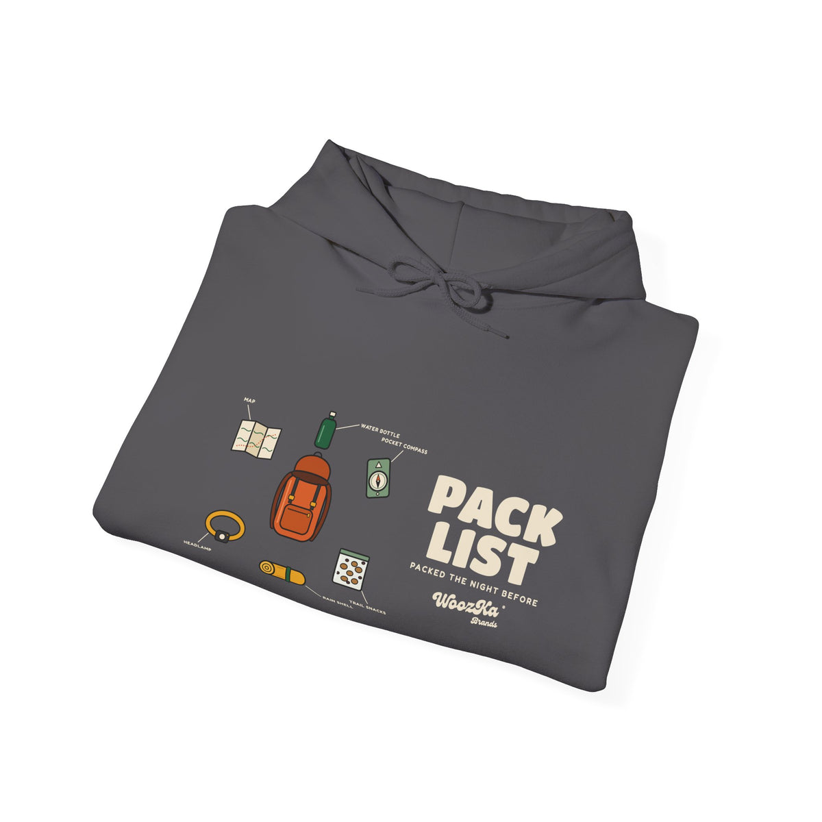 WoozKa Brands Hiking Hoodie, Backpacking Gear List Wide Front Print