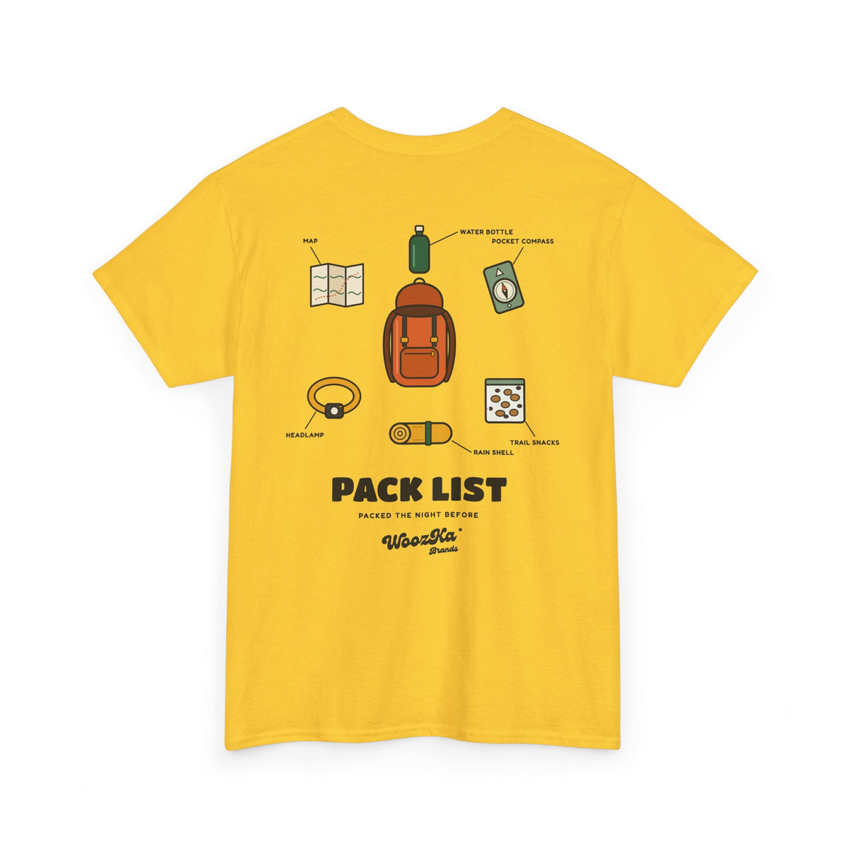WoozKa Brands Hiking T-Shirt, Backpacking Gear List Back Print