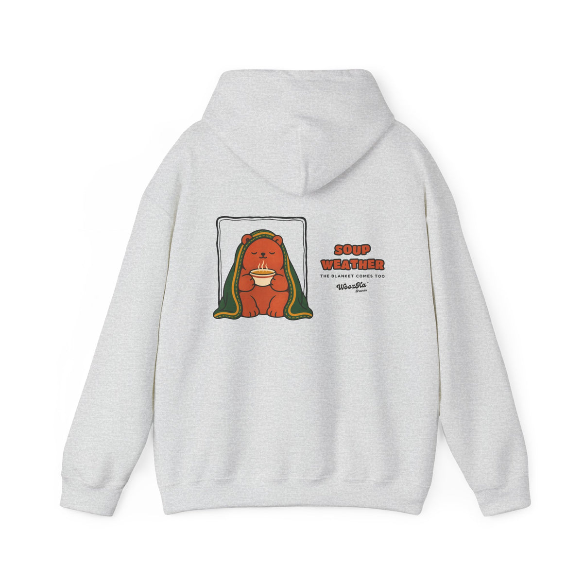 WoozKa Brands Soup Weather Bear Hoodie, Wide Back Graphic