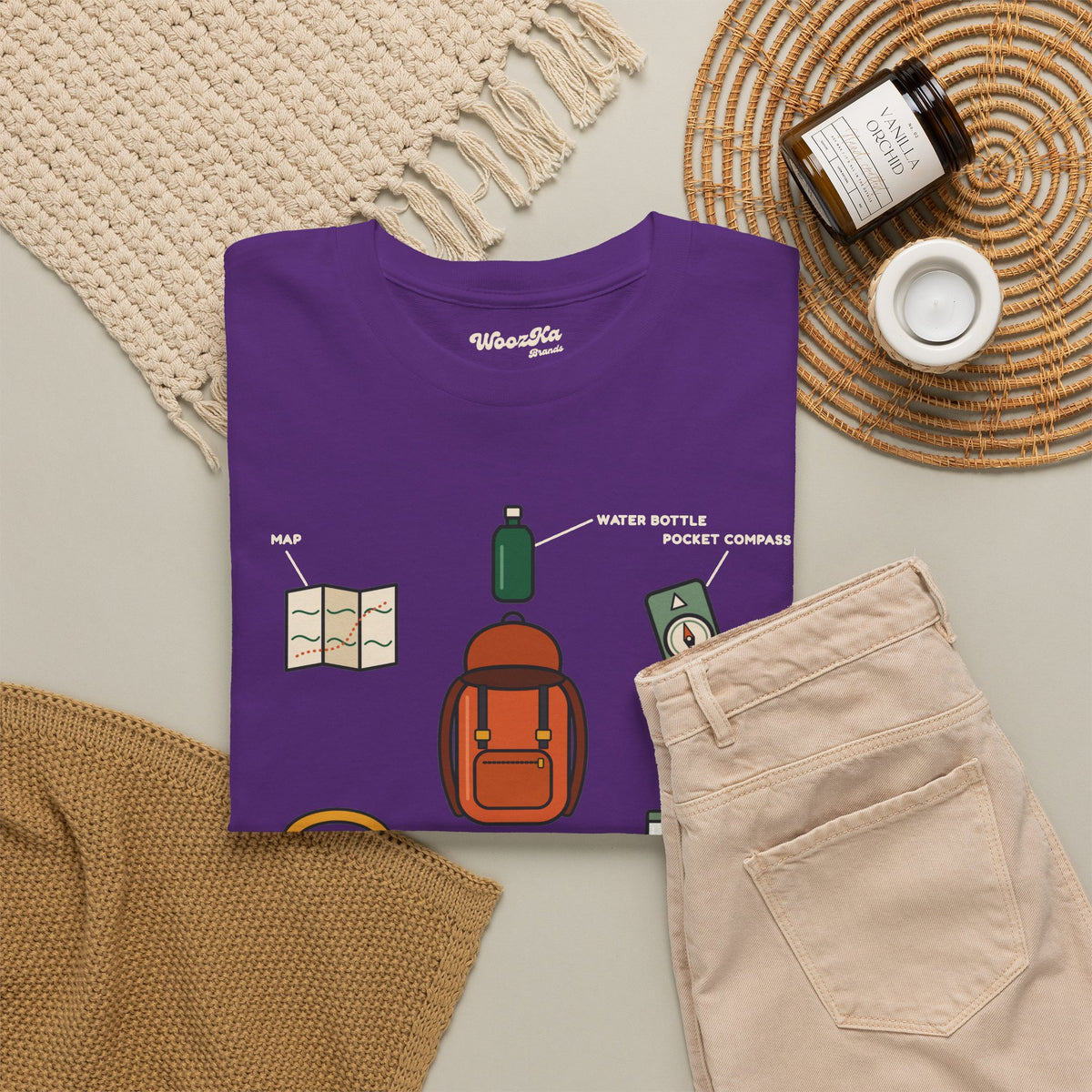 WoozKa Brands Hiking T-Shirt, Backpacking Gear List Front Print