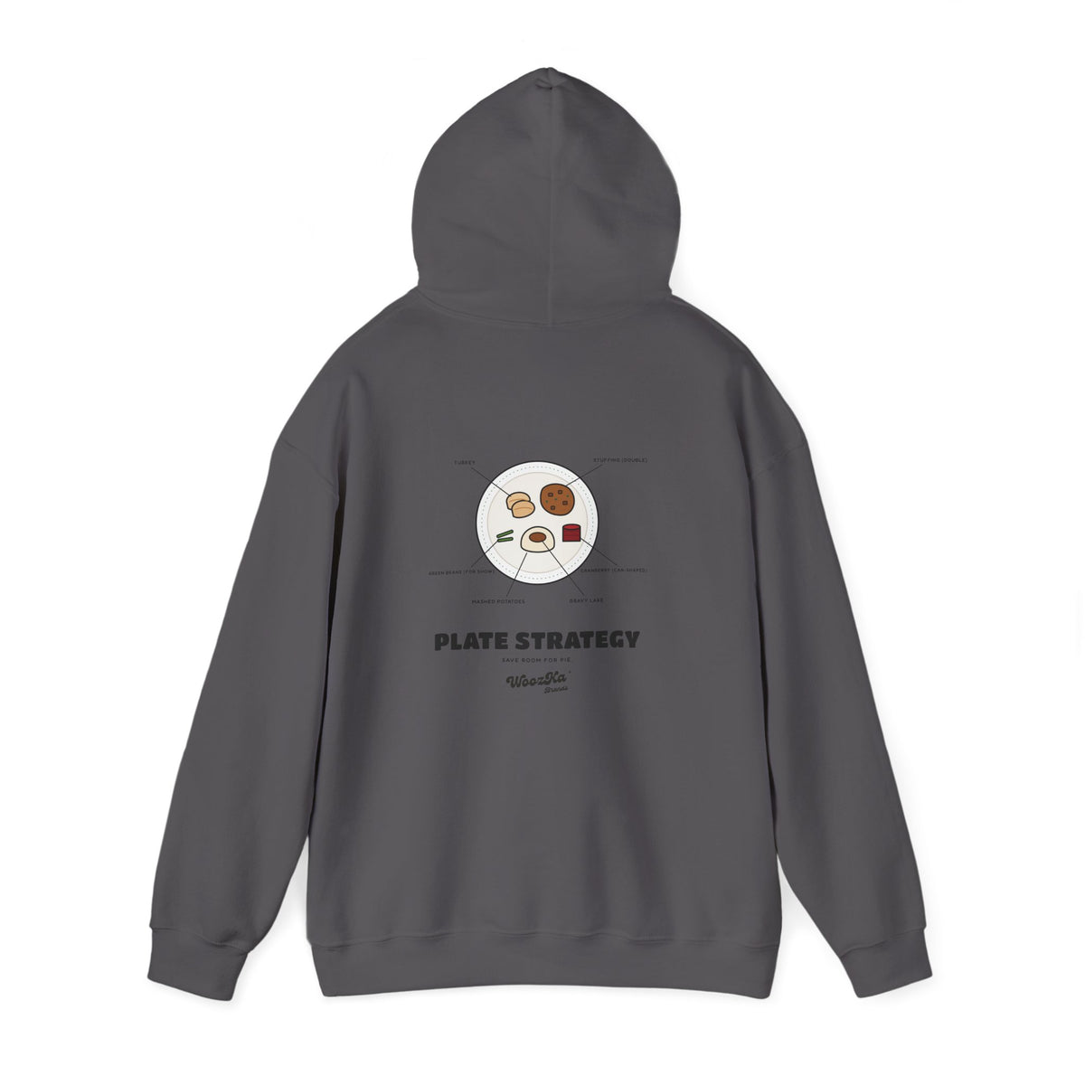 WoozKa Brands Funny Thanksgiving Hoodie, Turkey Dinner Plate Back Print