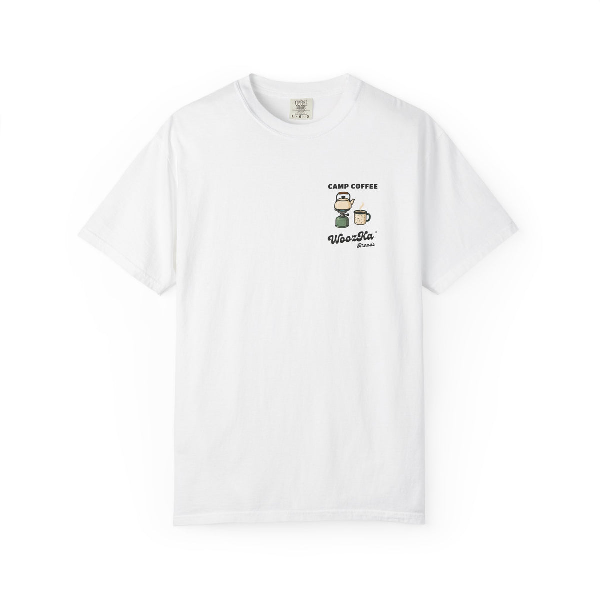 WoozKa Brands Camp Coffee Camping Garment-Dyed T-Shirt, Two-Sided Graphic