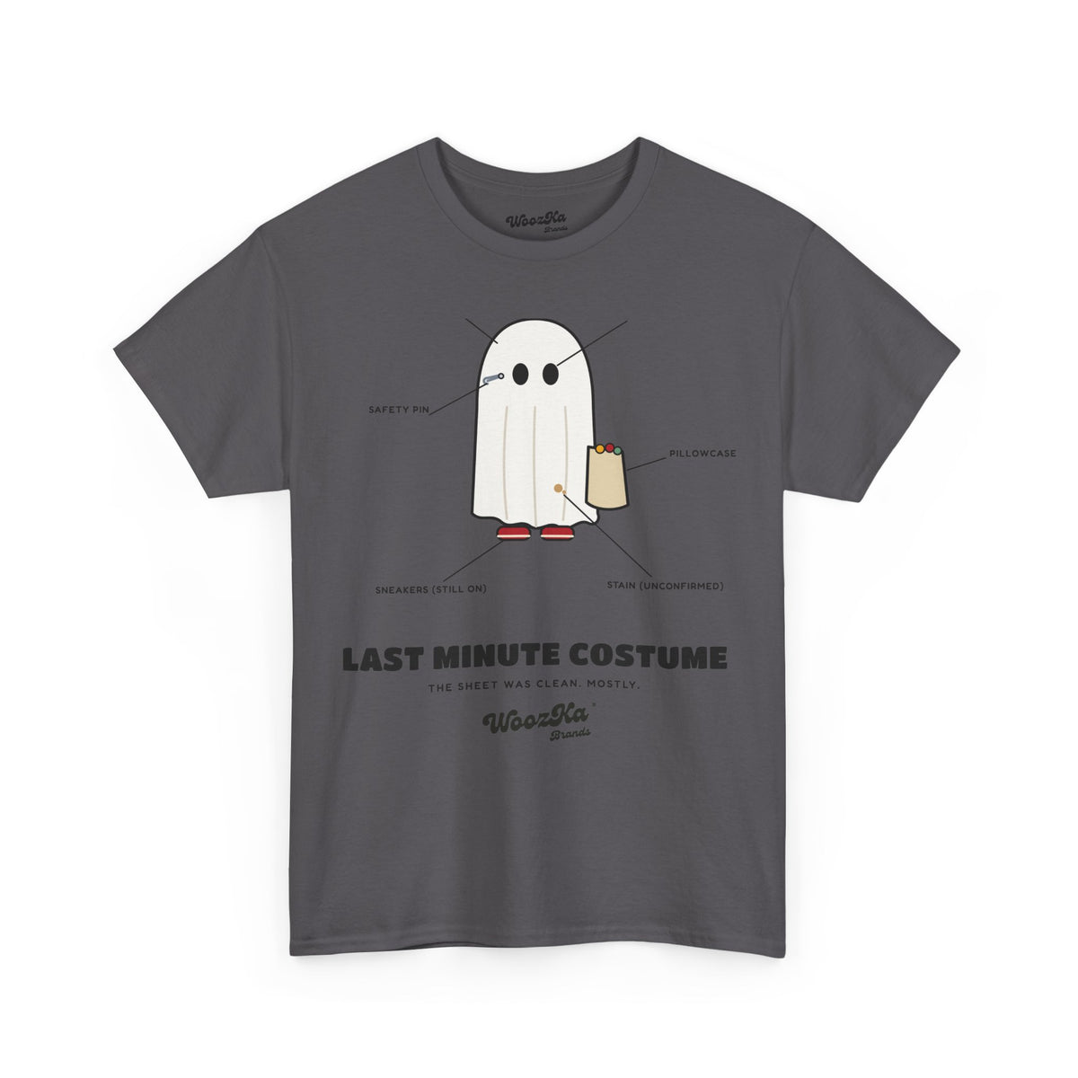 WoozKa Brands Lazy Halloween Costume T-Shirt, Funny Ghost Sheet Front Print