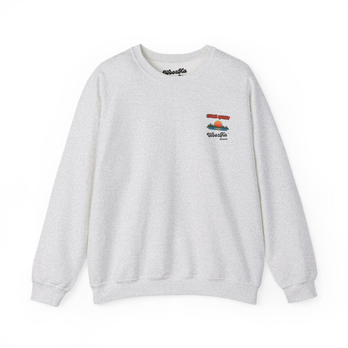 WoozKa Brands Retro Sunset Lake Sweatshirt, Nature Outdoors Pine Back Print