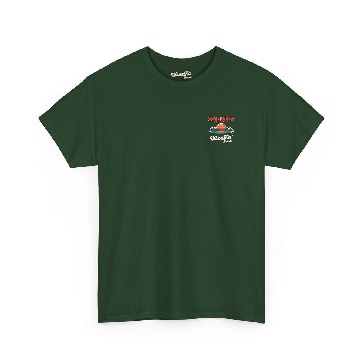WoozKa Brands Retro Sunset Lake T-Shirt, Nature Outdoors Pine Back Print
