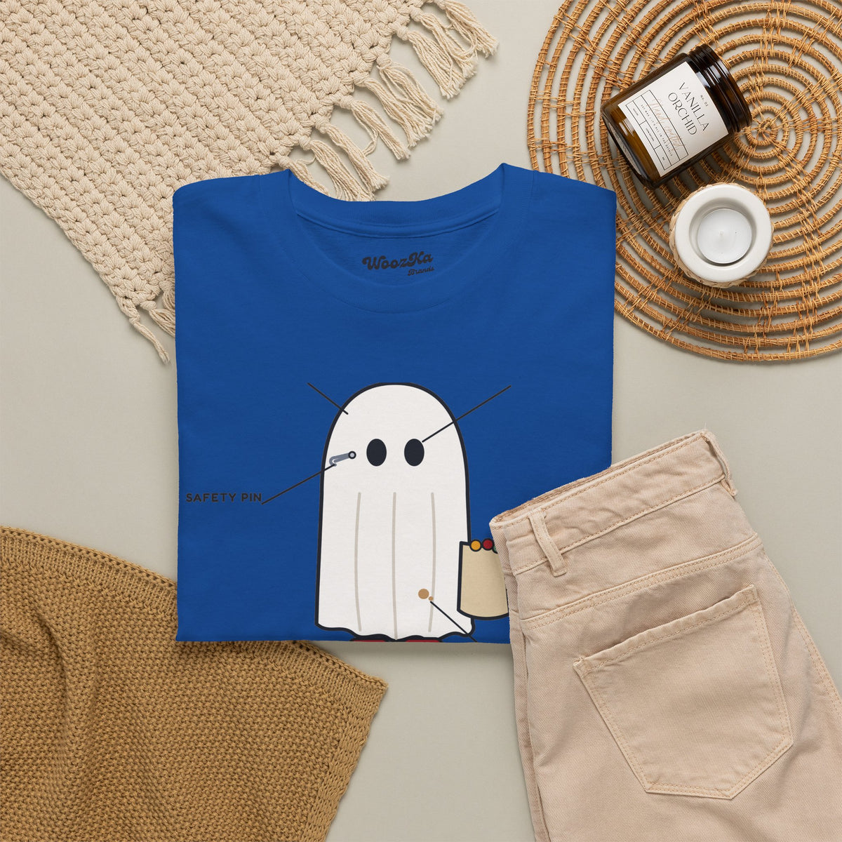 WoozKa Brands Lazy Halloween Costume T-Shirt, Funny Ghost Sheet Front Print