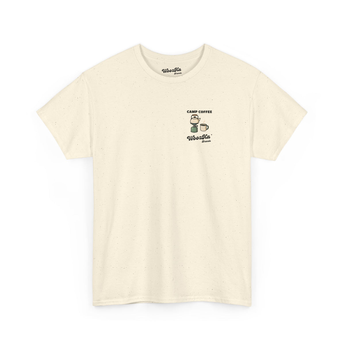 WoozKa Brands Camp Coffee Camping Heavy Cotton T-Shirt, Two-Sided Graphic