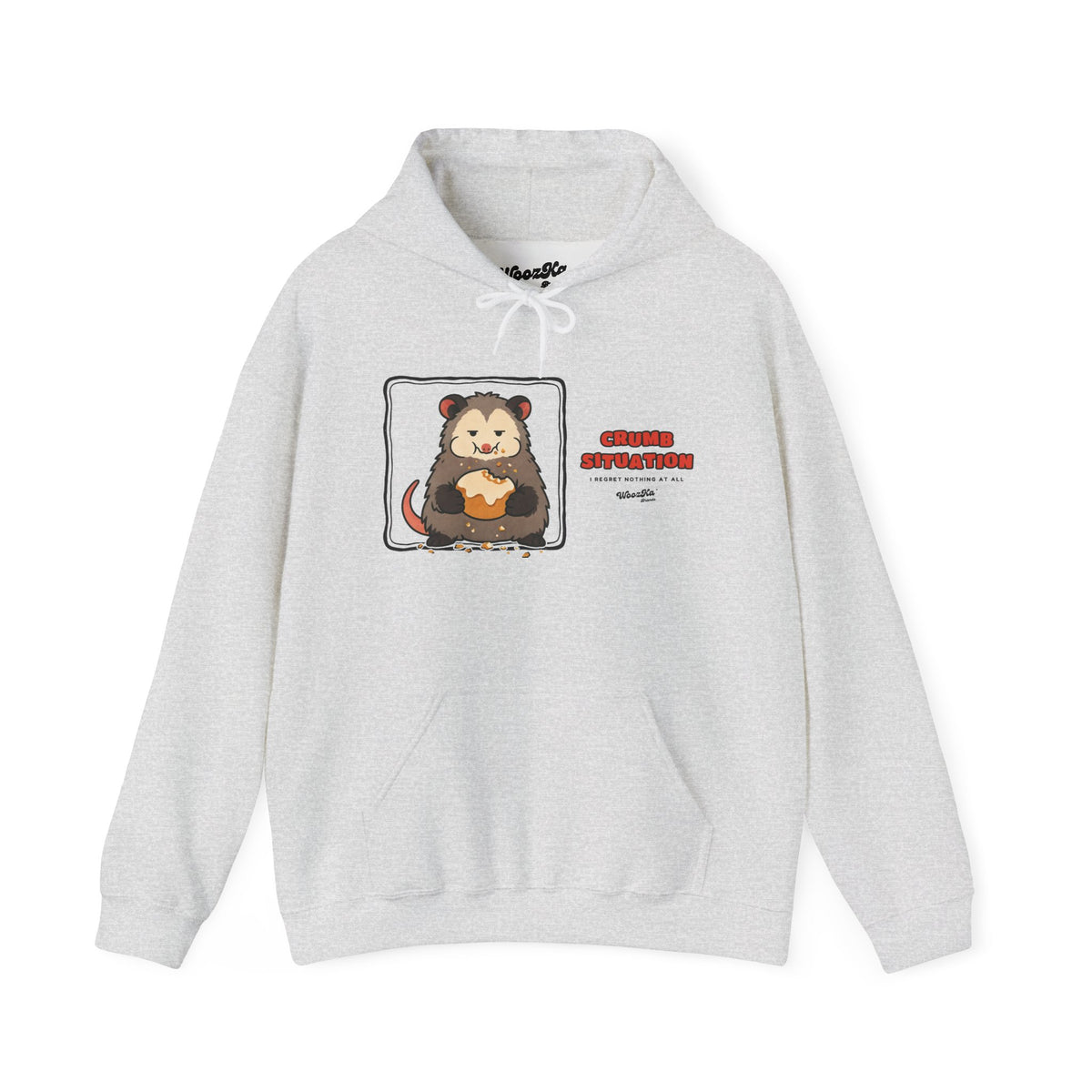 WoozKa Brands Crumb Situation Opossum Hoodie, Wide Front Graphic