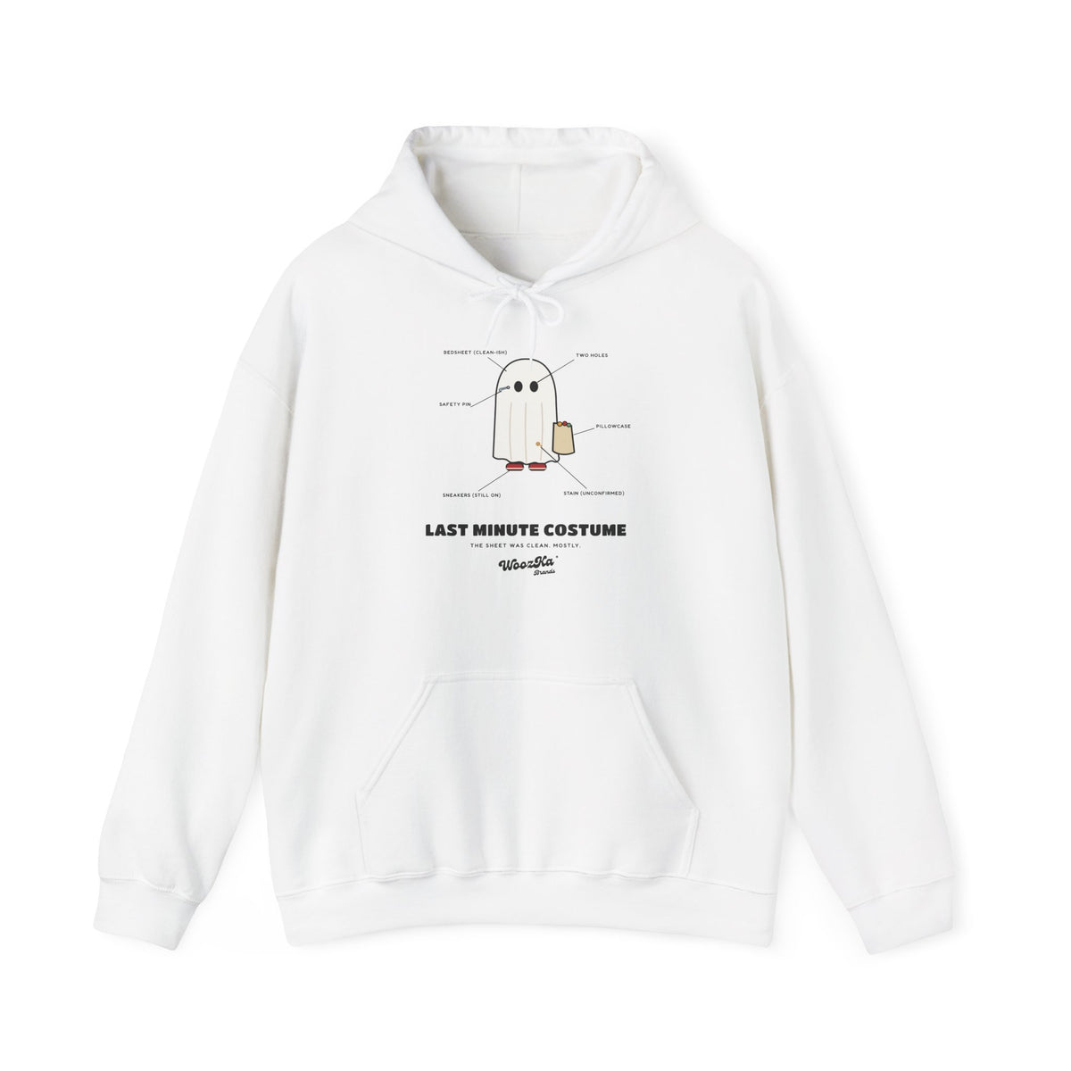 WoozKa Brands Lazy Halloween Costume Hoodie, Funny Ghost Sheet Front Print