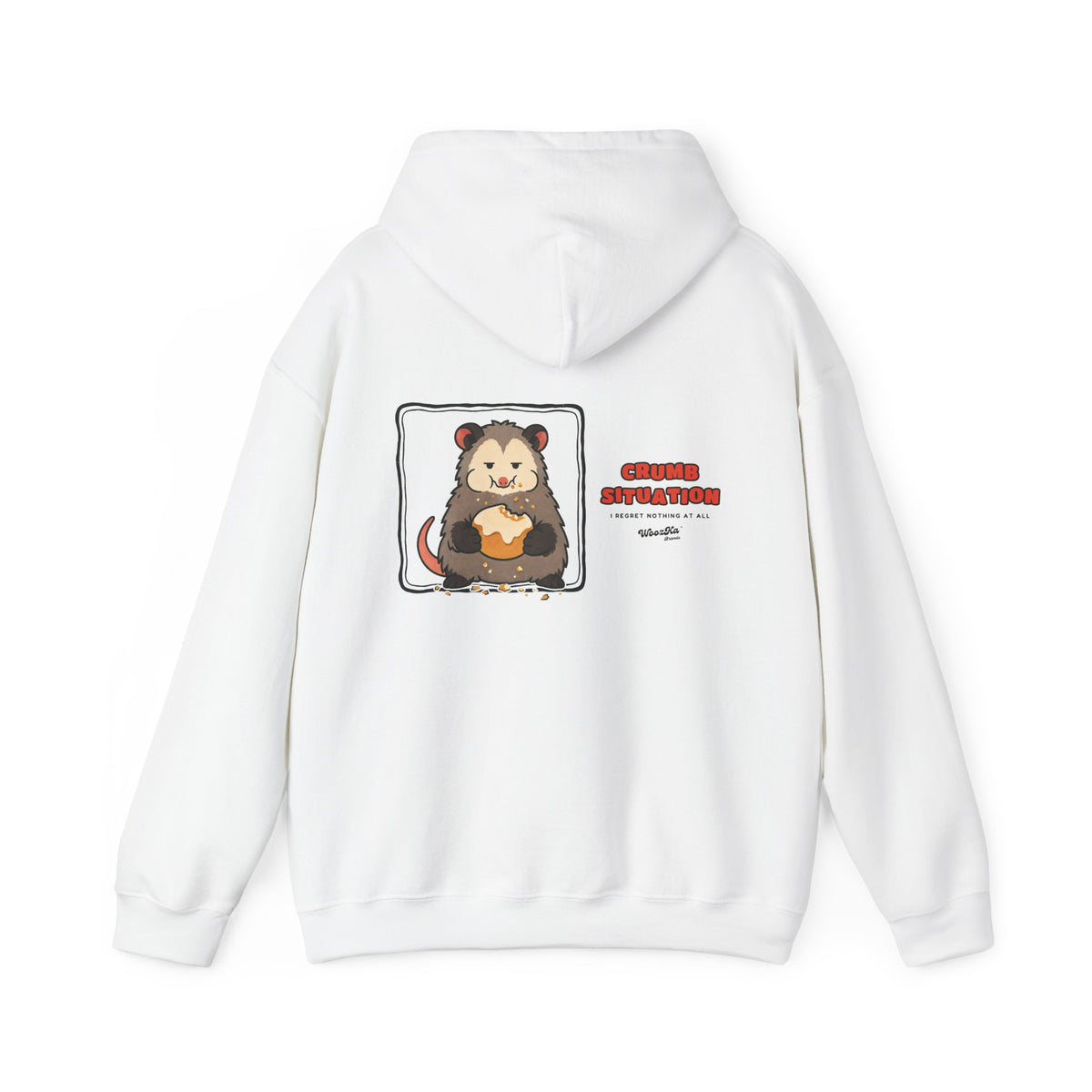 WoozKa Brands Crumb Situation Opossum Hoodie, Wide Back Graphic