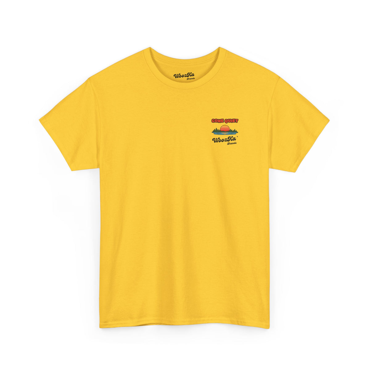 WoozKa Brands Retro Sunset Lake T-Shirt, Nature Outdoors Pine Back Print