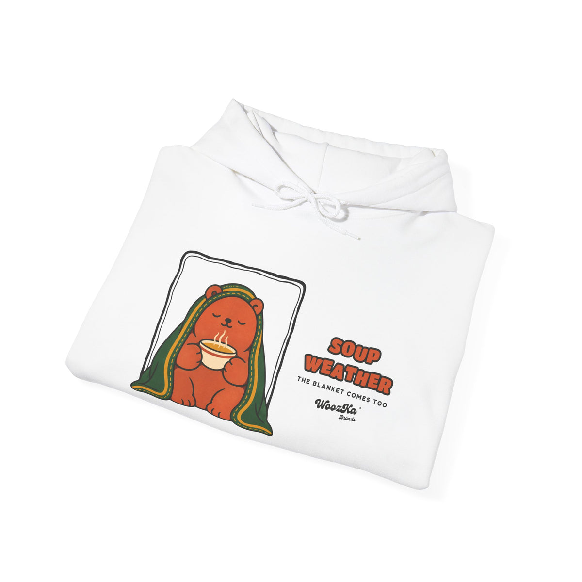 WoozKa Brands Soup Weather Bear Hoodie, Wide Front Graphic