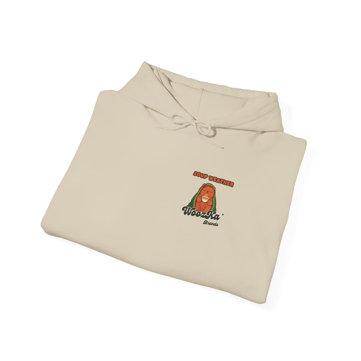 WoozKa Brands Soup Weather Bear Hoodie, Wide Back Graphic