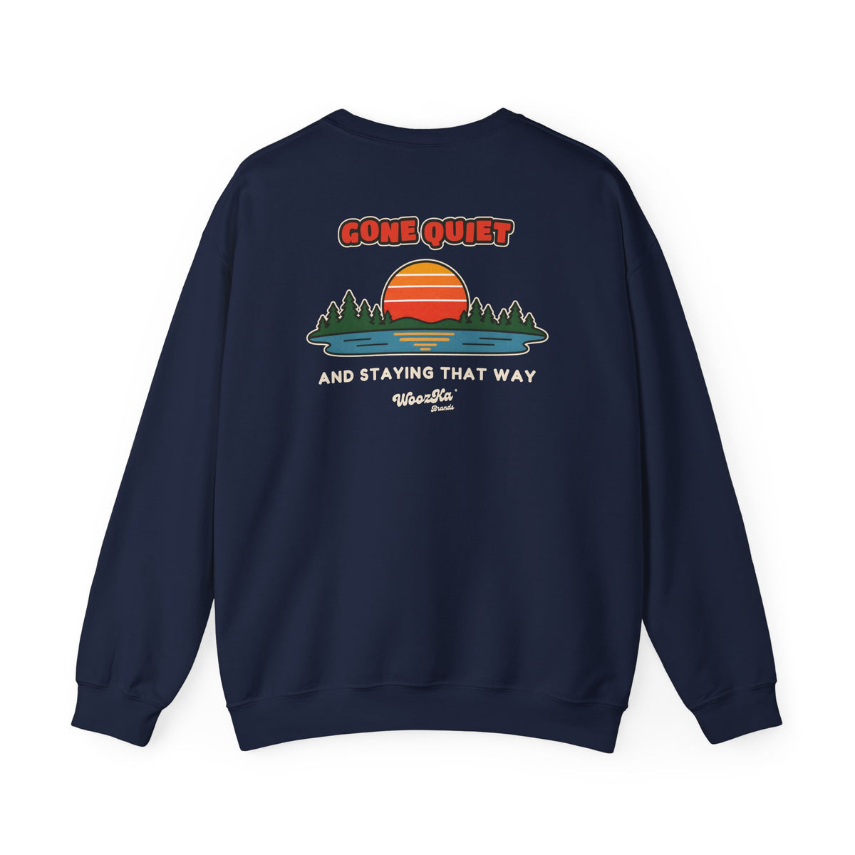 WoozKa Brands Retro Sunset Lake Sweatshirt, Nature Outdoors Pine Back Print