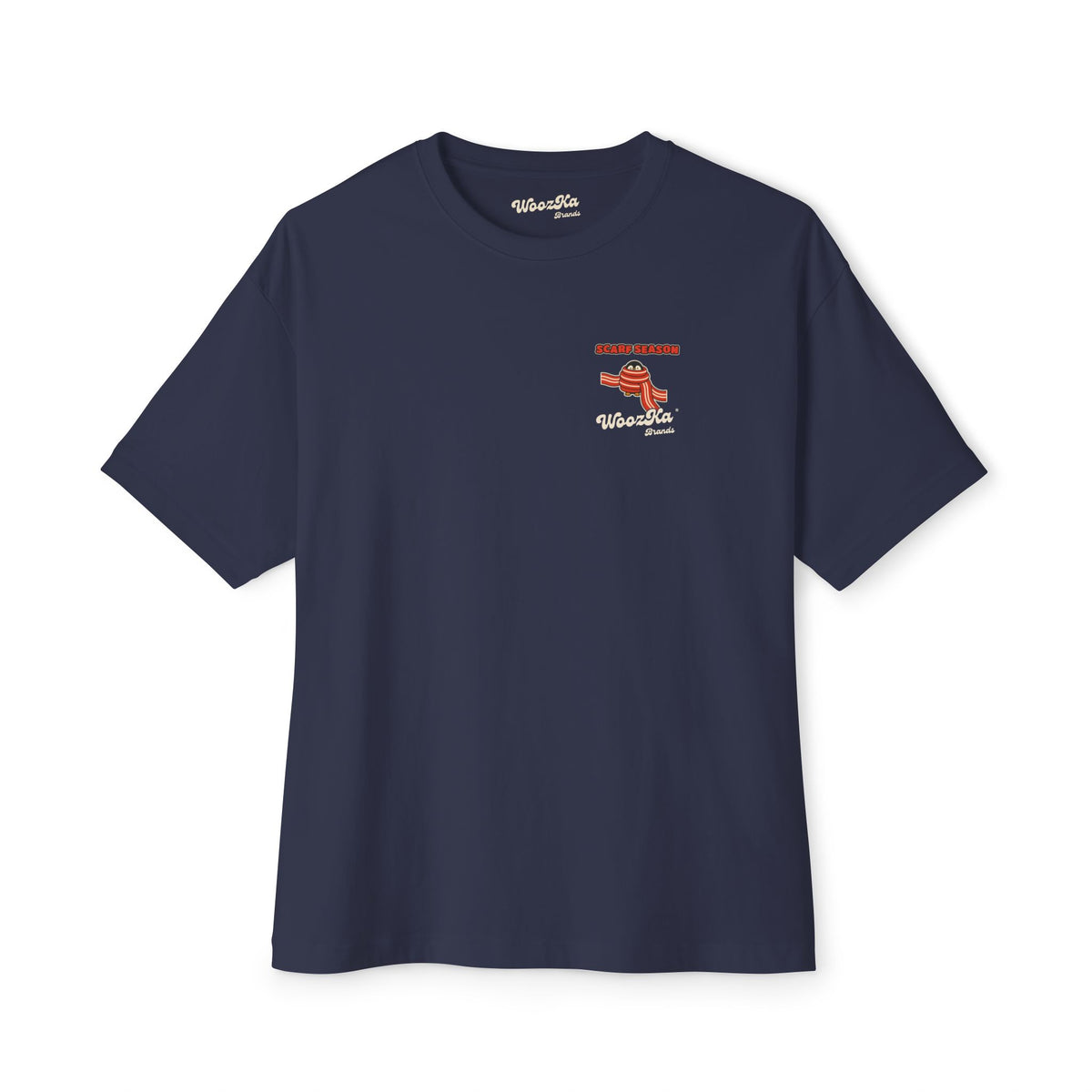 WoozKa Brands Scarf Season Penguin Oversized Boxy T-Shirt, Two-Sided