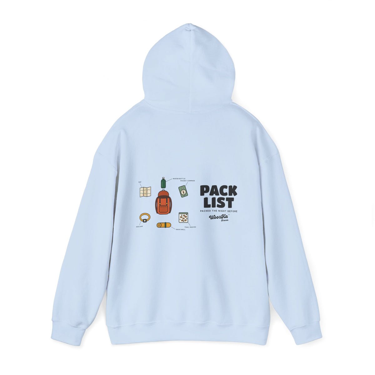 WoozKa Brands Hiking Hoodie, Backpacking Gear List Wide Back Print