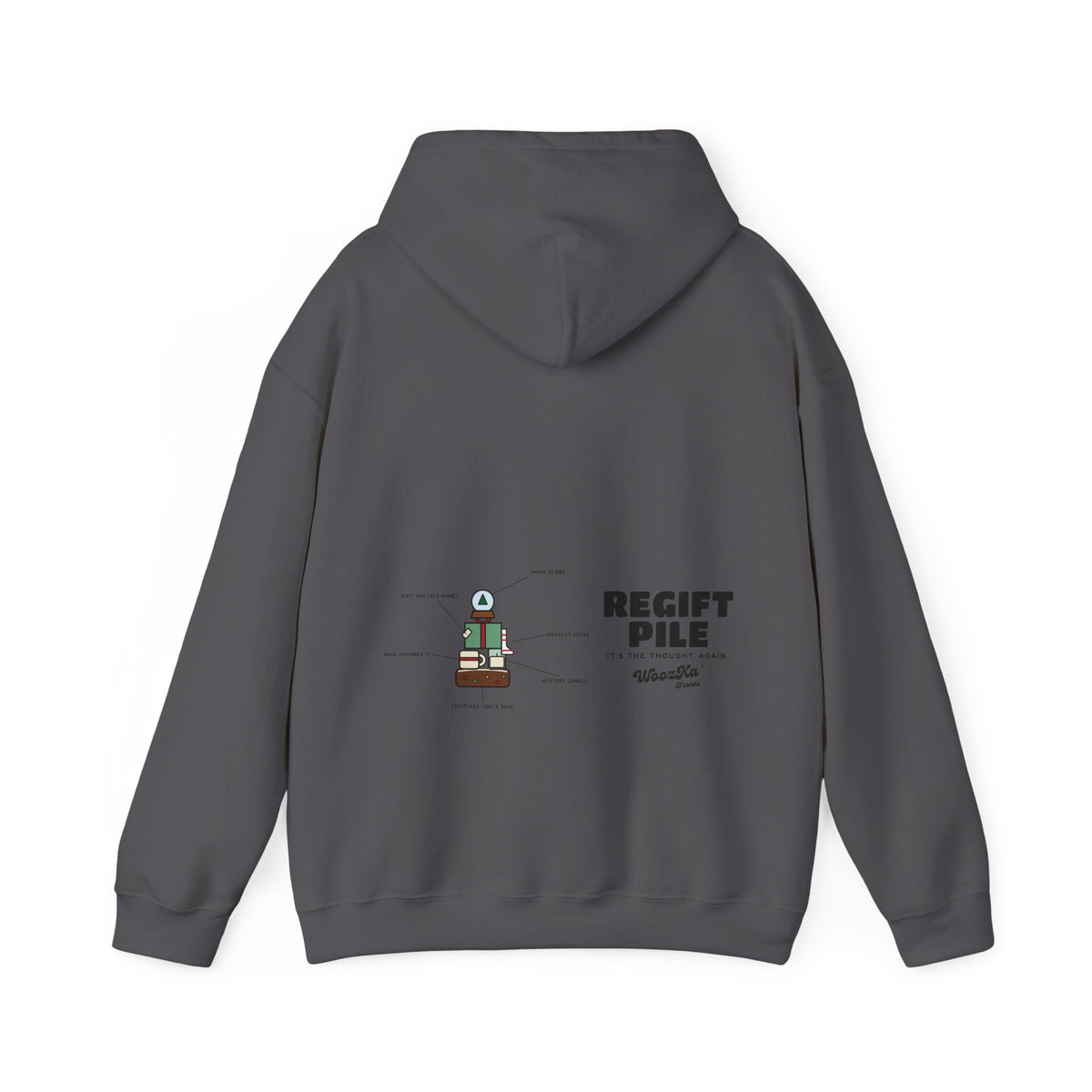 WoozKa Brands Funny Christmas Hoodie, Regift Office Party Wide Back Print