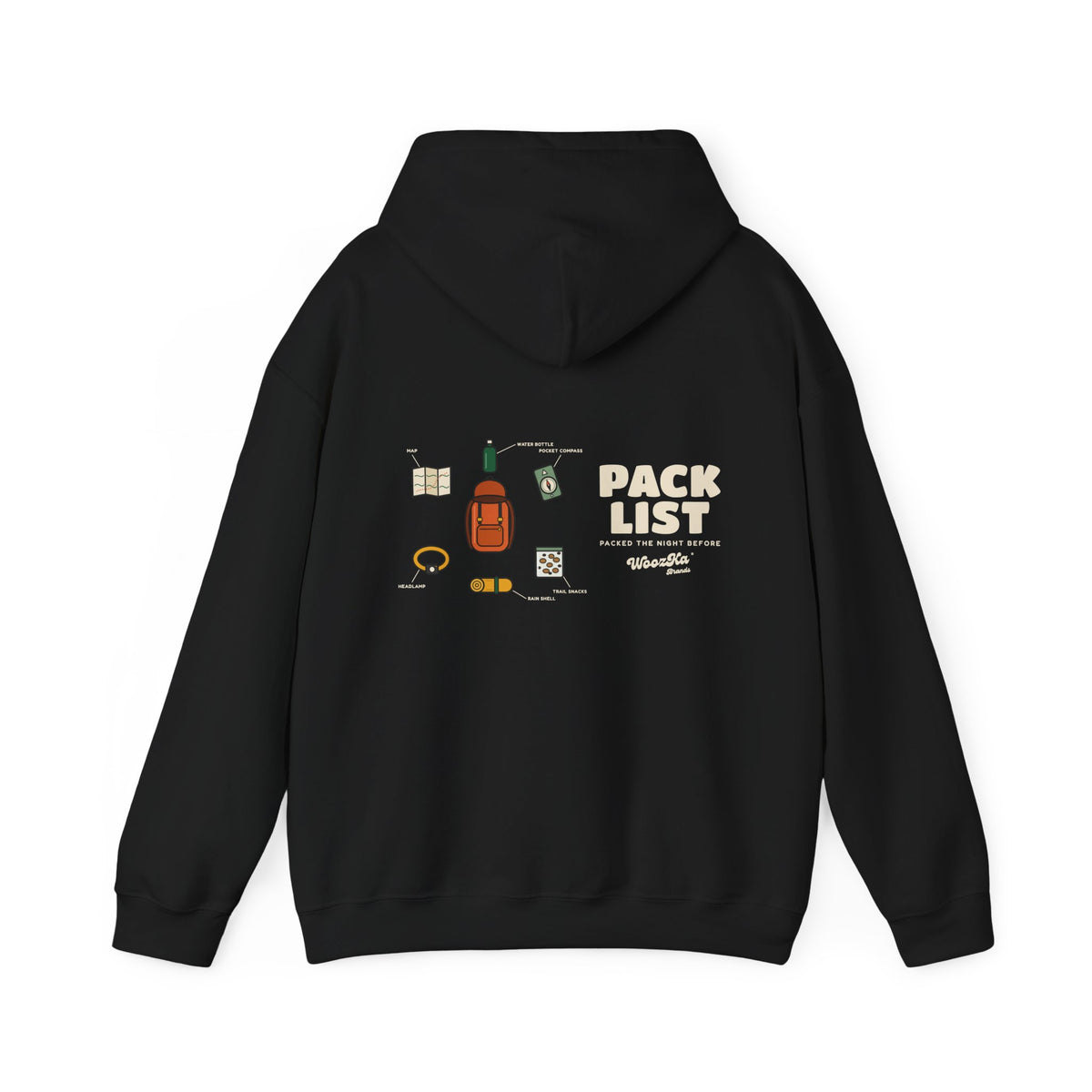 WoozKa Brands Hiking Hoodie, Backpacking Gear List Wide Back Print