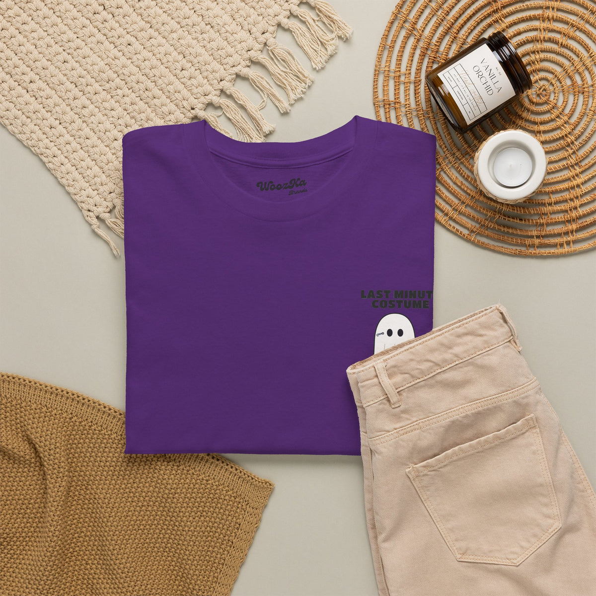 WoozKa Brands Lazy Halloween Costume T-Shirt, Funny Ghost Sheet Back Print