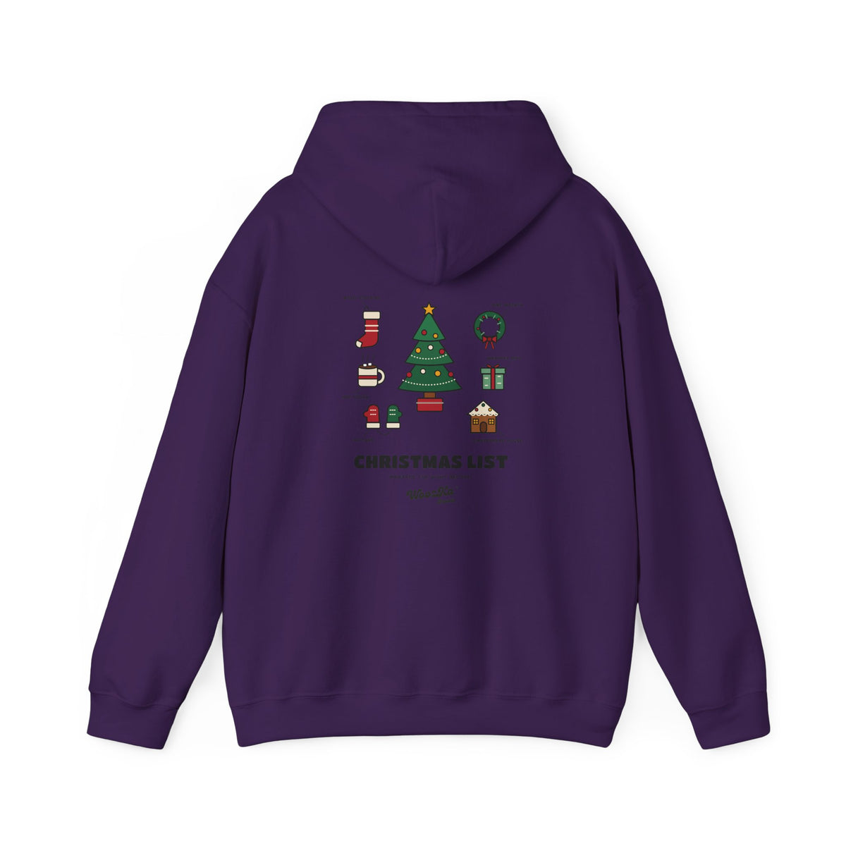 WoozKa Brands Cute Christmas Tree Hoodie, Holiday List Back Print