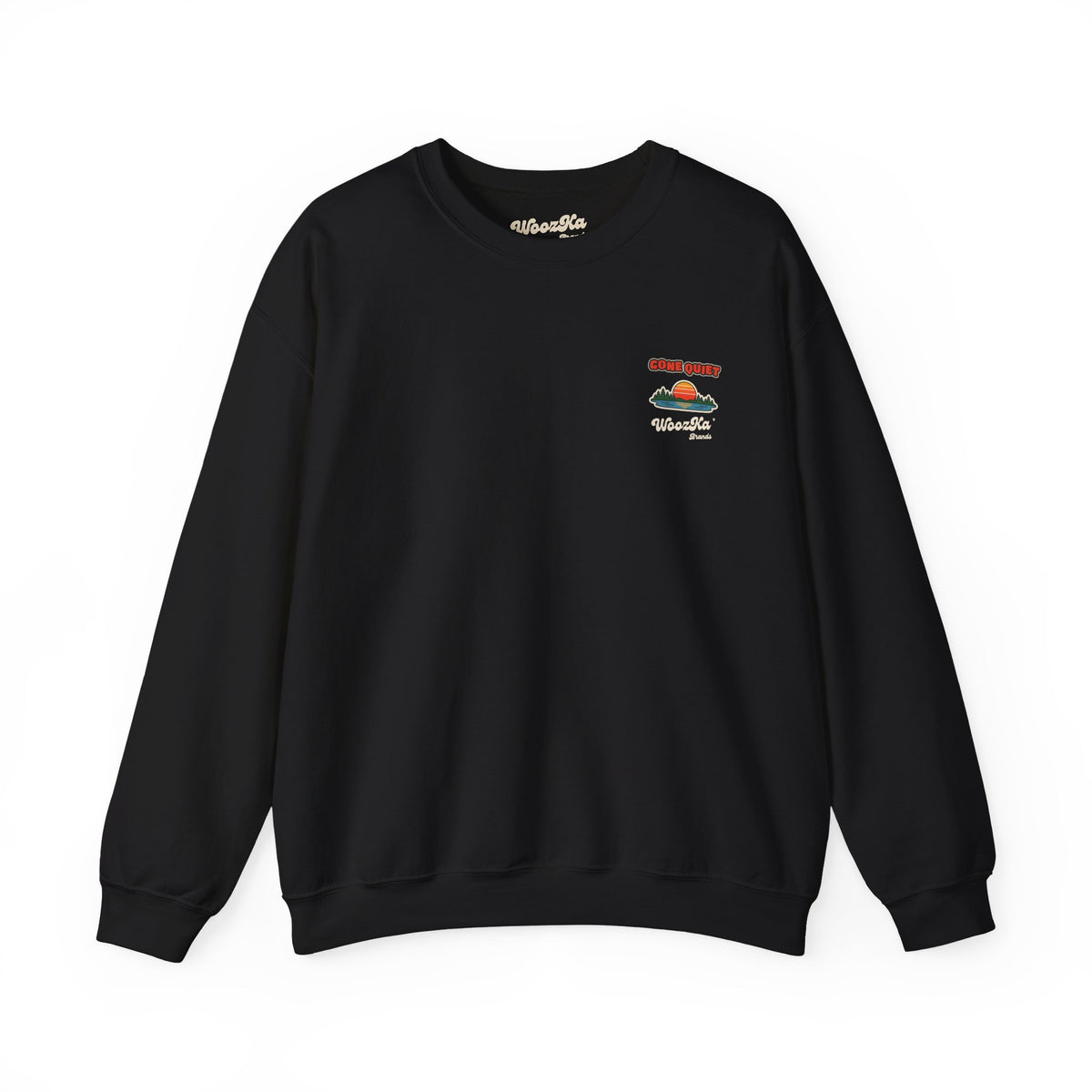 WoozKa Brands Retro Sunset Lake Sweatshirt, Nature Outdoors Pine Back Print